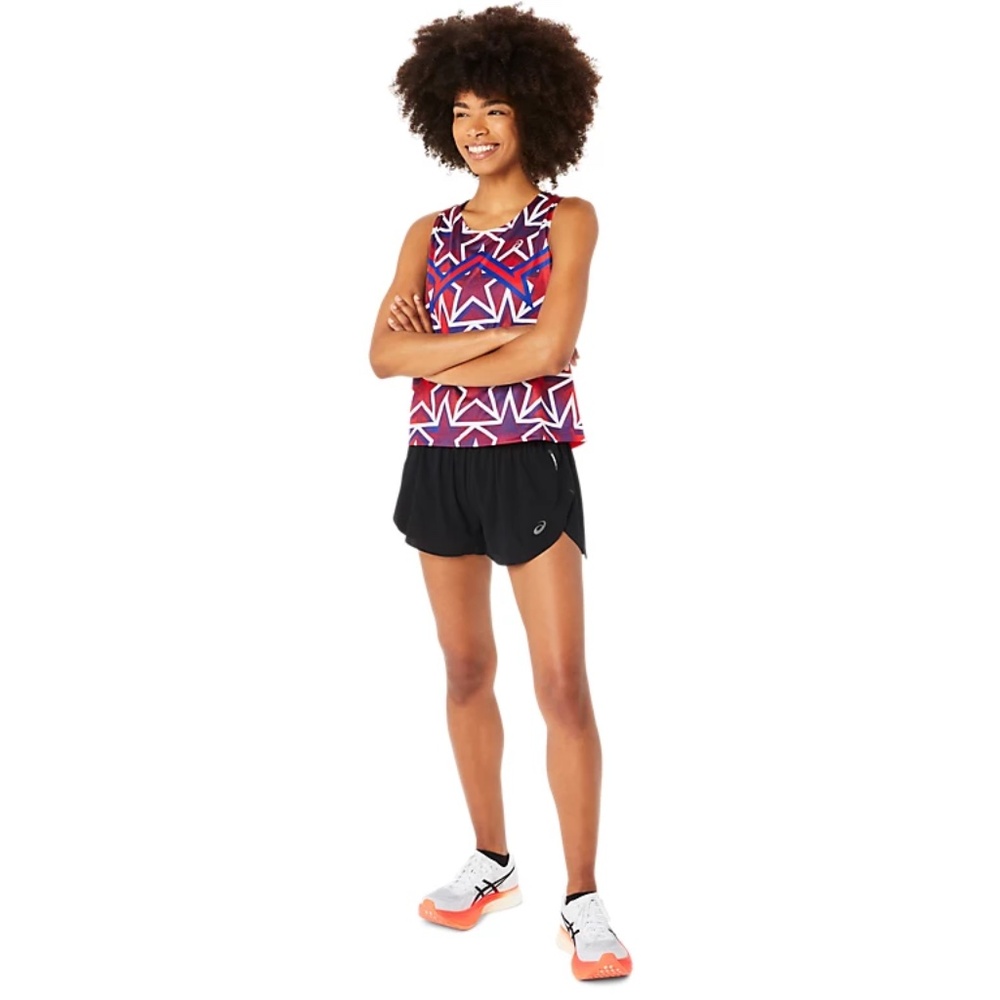 ASICS Running Tank Singlet Women’s Small Nations USA Red Blue Stars Active NWOT